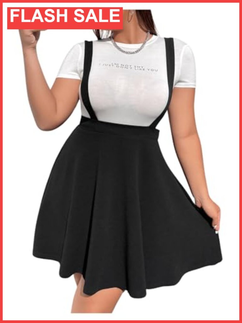 Plus Size Suspender Skater Skirt High Waist Pinafore Dress